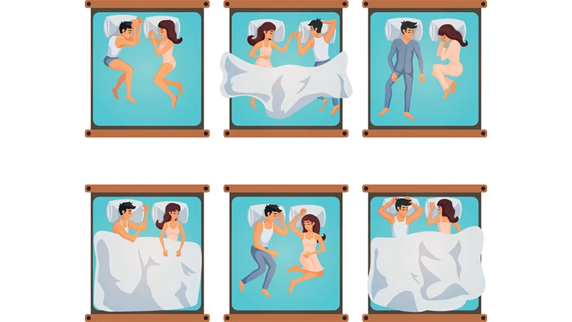 una ilustración de varias posturas para dormir en pareja