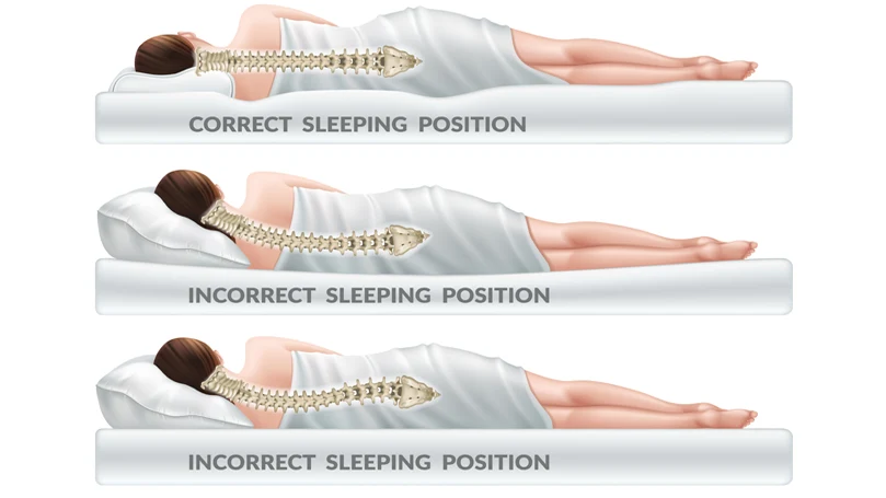 Una ilustración que muestra la colocación correcta de la columna vertebral para dormir.